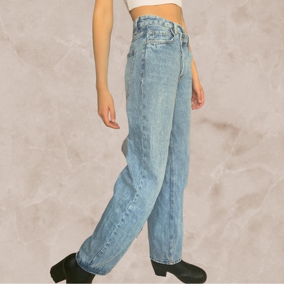 Light Wash Criss-Cross Waist Wide Leg Jeans - Picture 3 of 3
